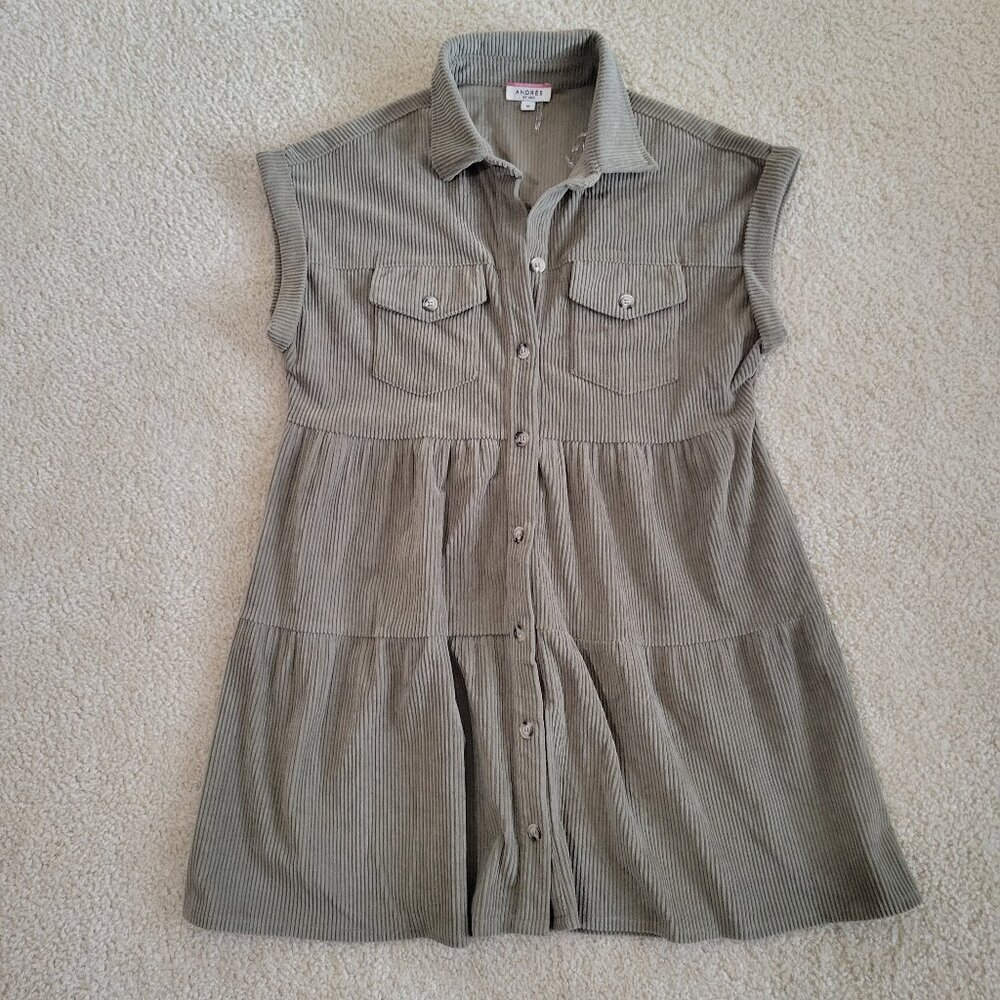 Andree by Unit Tan Corduroy Medium Dress Boho Pockets Babydoll Cottagecore